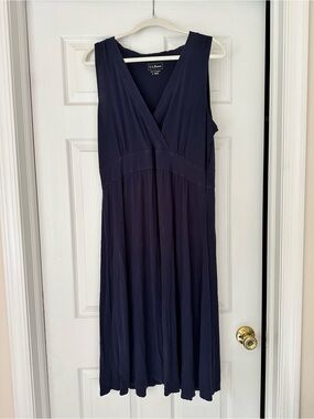 L.L. Bean Navy Sleeveless Midi Wrap-Style Dress